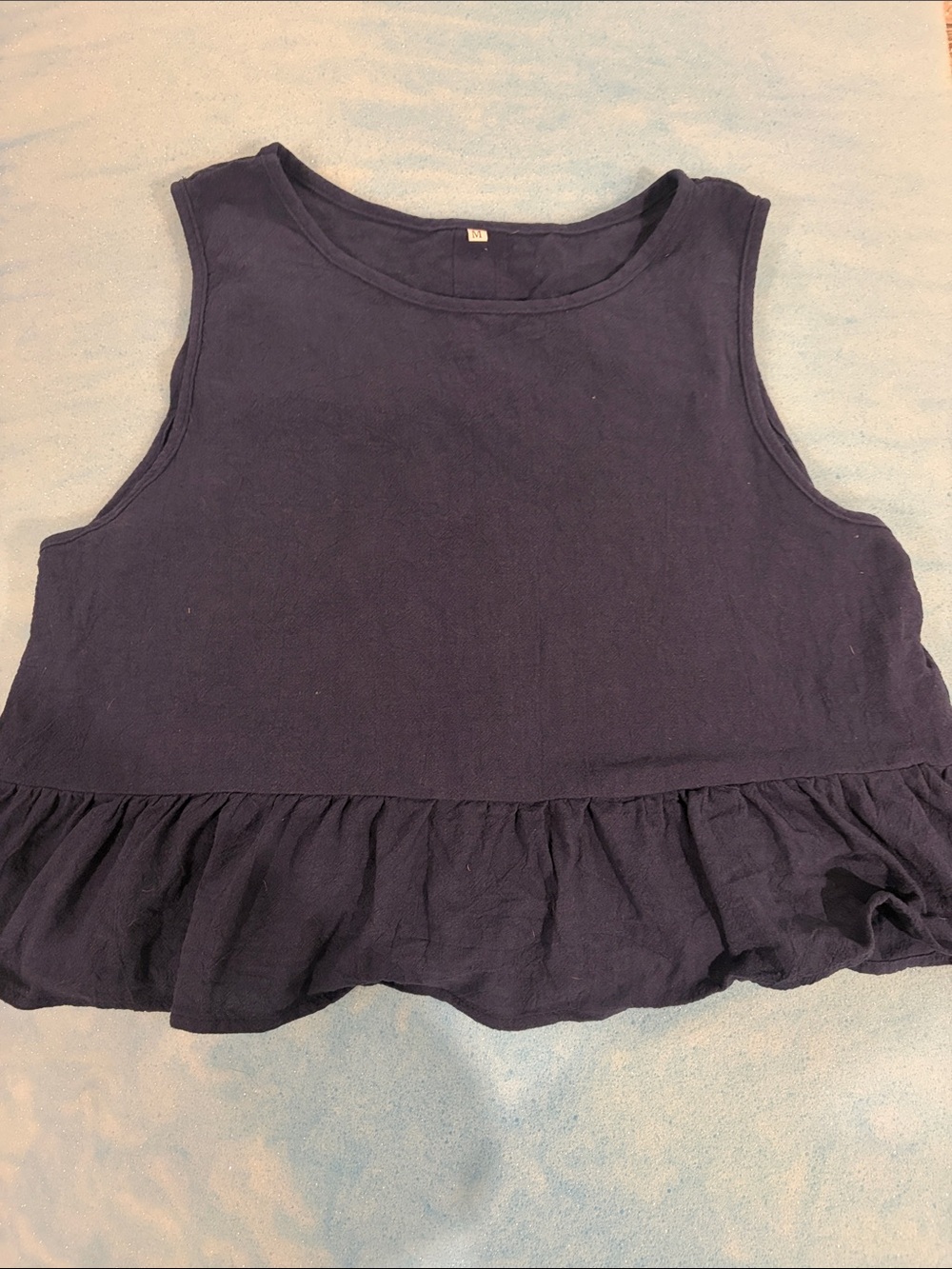 Navy Two-Piece Ruffled Tank and Wide Leg Set - Picture 5 of 5
